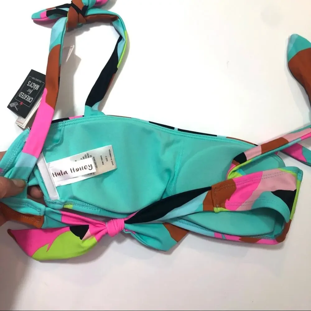 Hula Honey multi camo bralette bikini swim top Sm